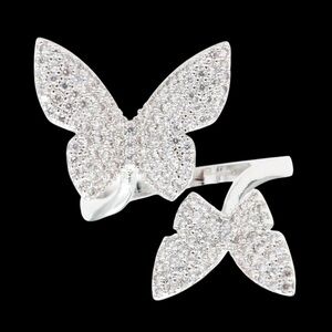 NWT CZ Butterfly Adjustable Ring Silver Plated